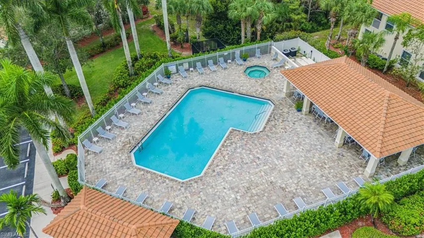 Drone / aerial view of a pool