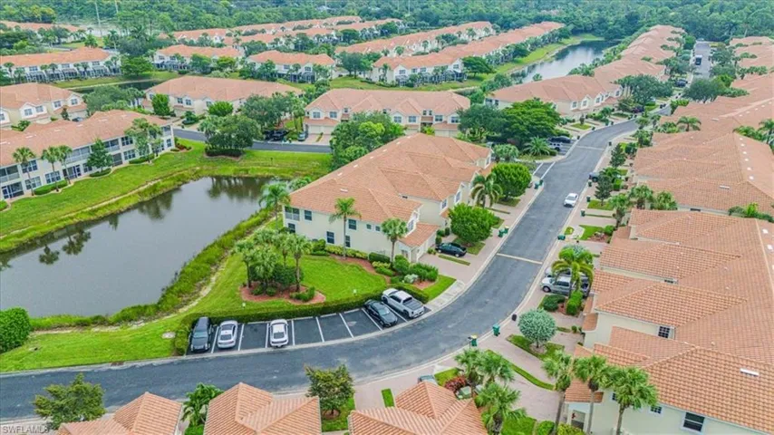 Aerial view of a nearby body of water