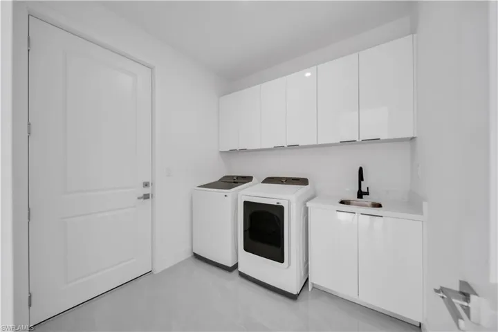 Laundry room with cabinet space and independent washer and dryer