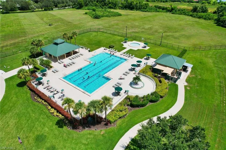 Overview of rural landscape featuring a pool