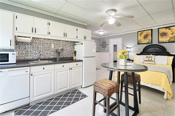 Downstairs kitchen/dining/bed area