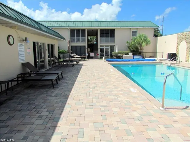Pool with a patio area