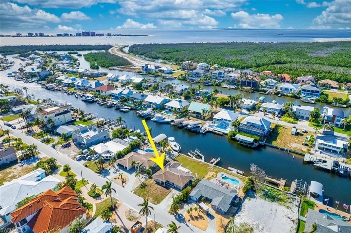 Aerial view featuring a water view.  Looking out to North end of Ft. Myers Beach