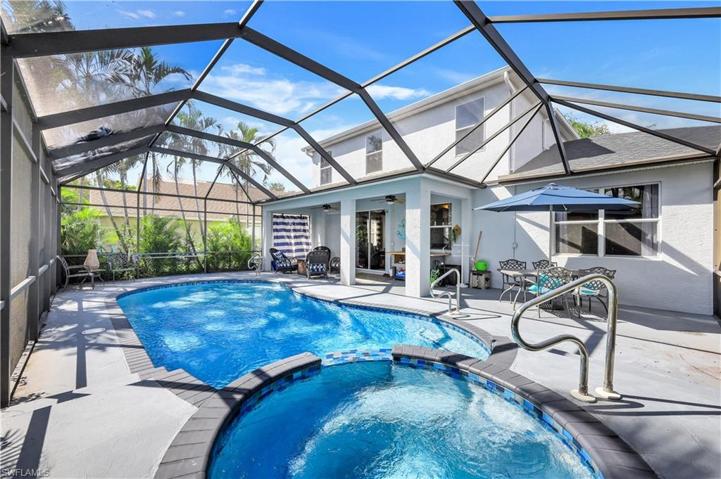 Refinished heated pool and spa, Loggia with ample space for outdoor dining, cozy fire pit for that perfect after dinner relaxation. Beautiful landscaping surround the area for total privacy.