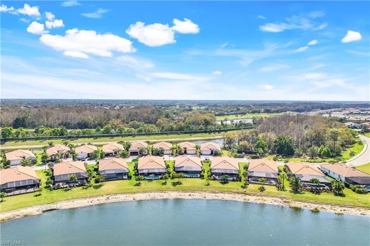 Bird's eye view with a water view and a residential view