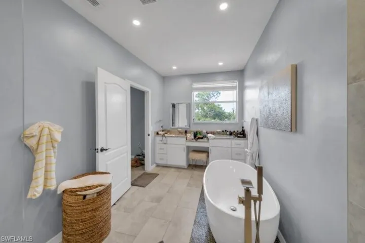 Master bathroom with an amazing double sink and vanity space