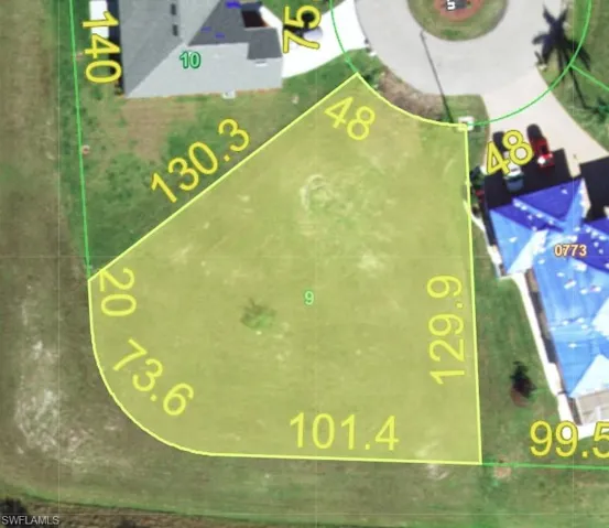 Aerial overview of property's location featuring property parcel outlined