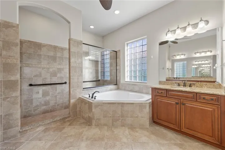 Primary bathroom with walk-n shower and soaking tub