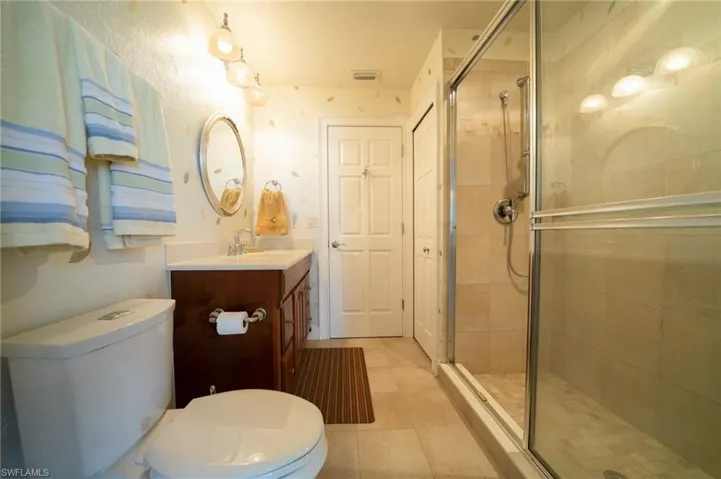 Guest bathroom with pool door