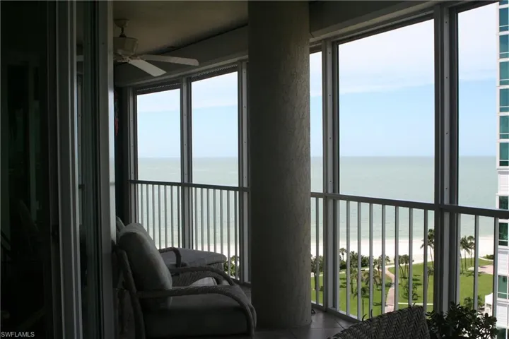 Large balcony with beach and bay views