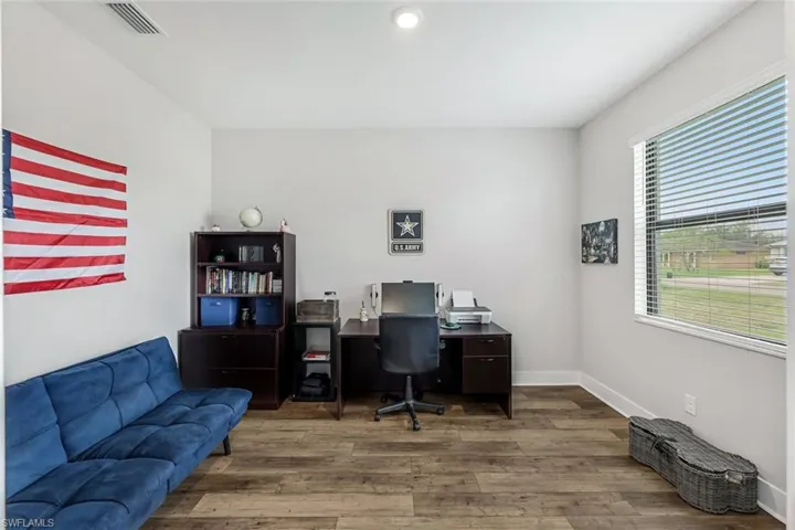 #5 Office area with visible vents, recessed lighting, baseboards, and wood finished floors