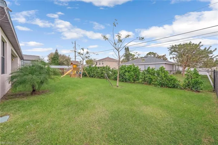 View of yard featuring a fenced backyard and a playground