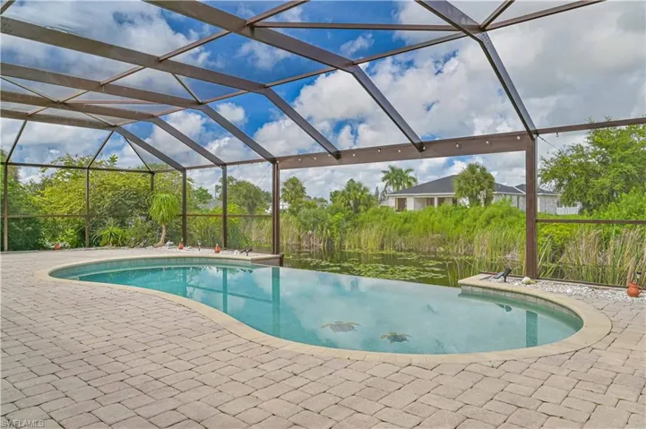 Swimming pool featuring a patio area and a lanai