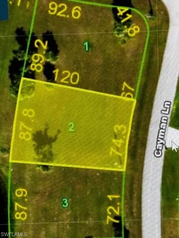 Aerial overview of property's location featuring property boundaries highlighted
