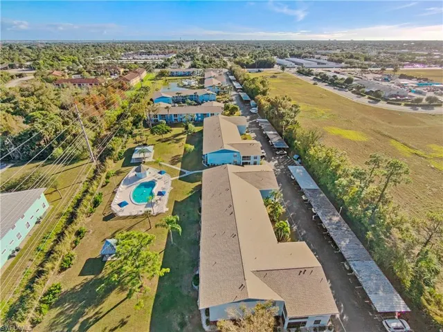 Aerial view of a pool