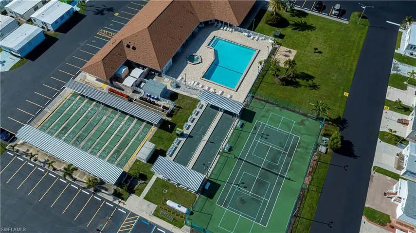 Drone / aerial view of a pool