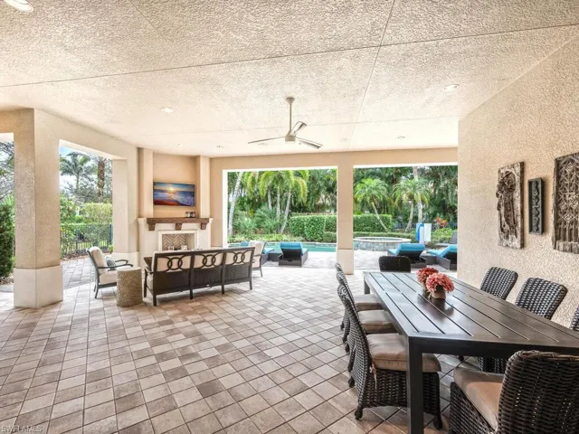 Oversized covered lanai area with a view of the pool