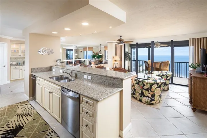 Kitchen flows into the great room