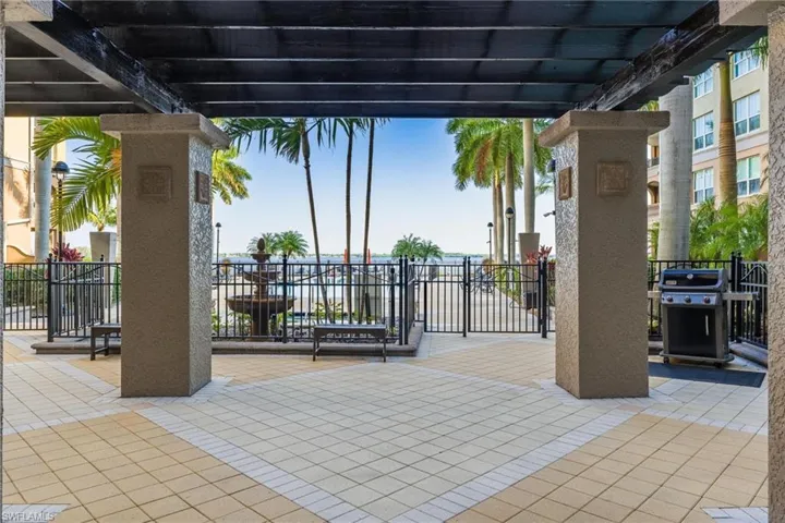 View of patio with area for grilling
