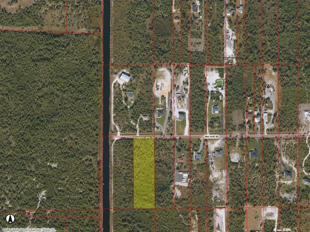 Aerial overview of property's location with property boundaries highlighted