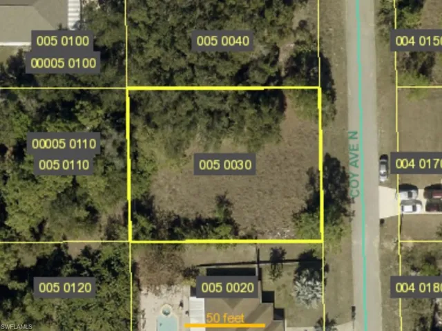 Aerial Map. Depicting property boundaries and identifying parcels along Coy Ave N