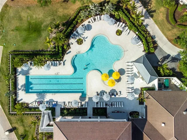 Drone / aerial view of a pool