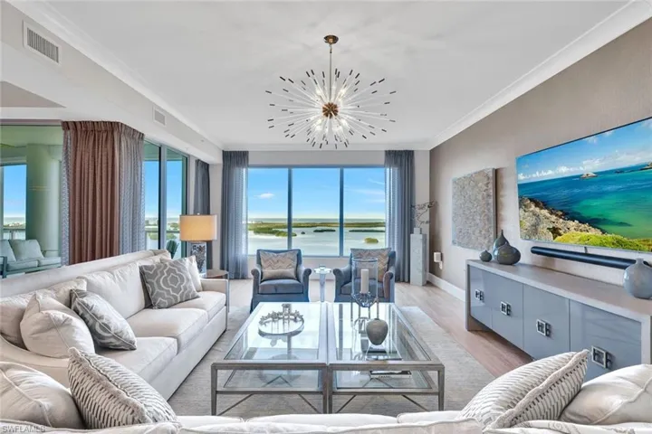 Modern and open floor plan with stunning views of the Estero Bay and the Gulf beyond.
