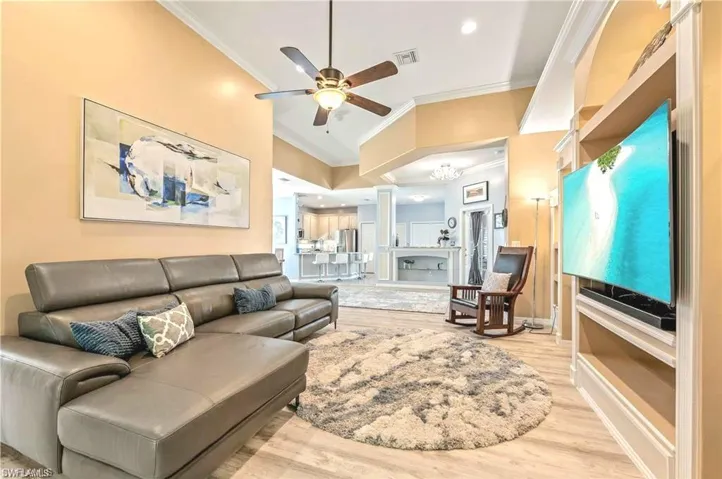 Soaring ceilings in large living room