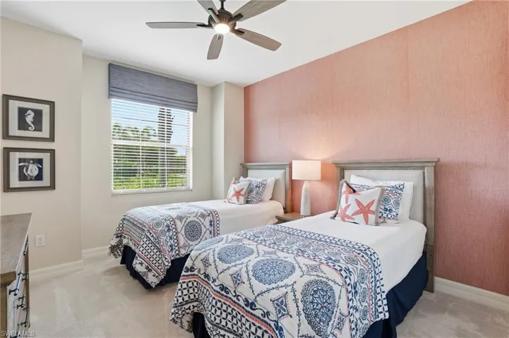 Other guest bedroom featuring beautiful grass cloth wall paper detail