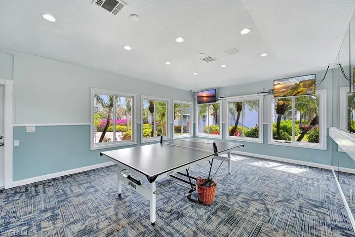 Recreation room with carpet floors
