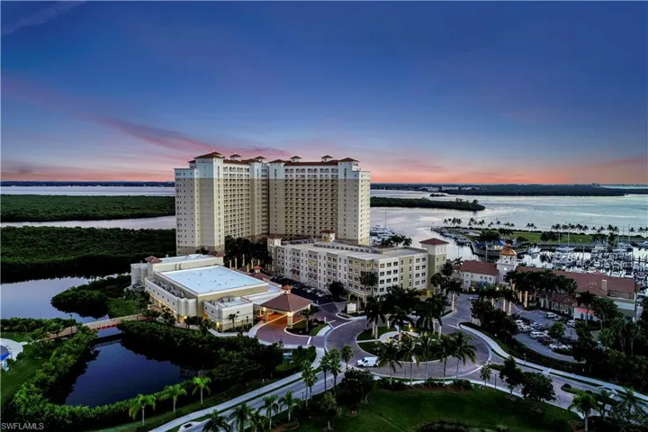 Aerial view of a nearby body of water