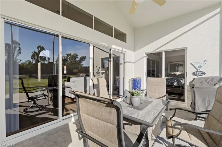 View of patio with ceiling fan