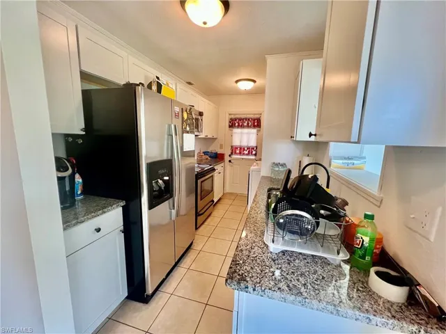Granite tops and stainless steel appliances.