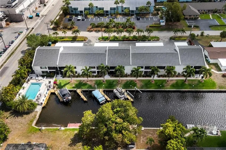 Aerial view of a nearby body of water