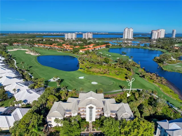 Aerial view showcasing the lush landscapes, golf courses, and water views that make Bonita Bay truly special.