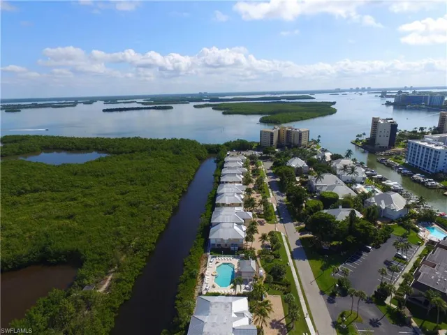 Bird's eye view of a nearby body of water