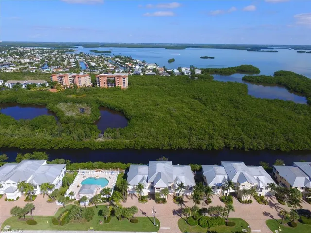 Aerial view of a nearby body of water