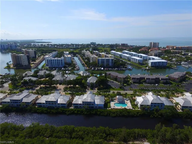View of urban area with a large body of water