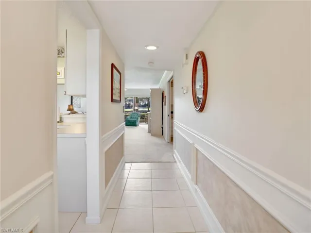 Hallway with door way to the kitchen
