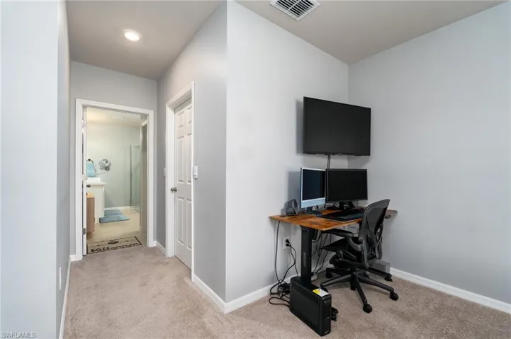 Office space with light carpet
