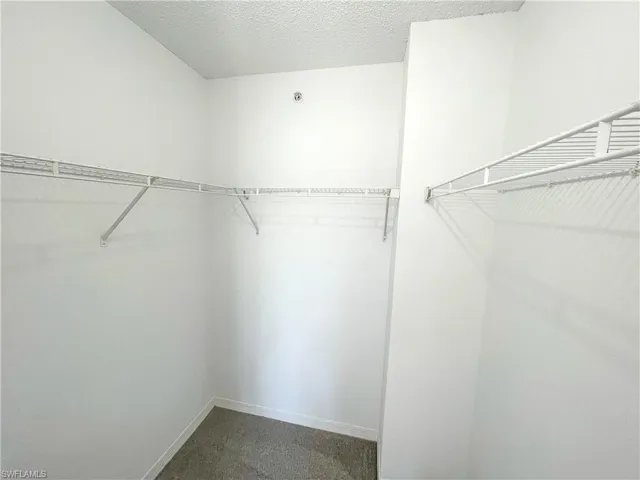 Walk in closet with dark carpet