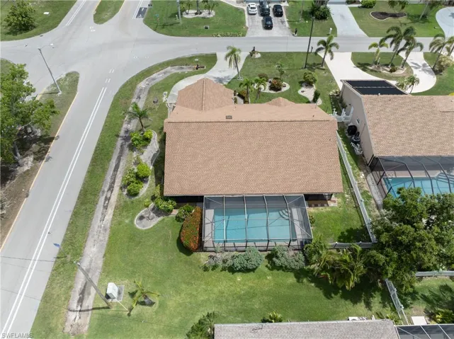 Aerial view of a pool