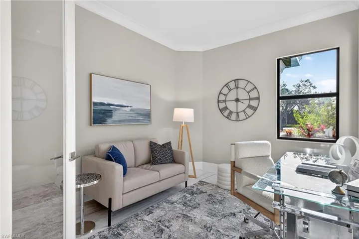 Home office featuring ornamental molding