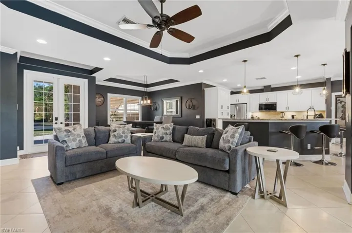 Open floorplan with dining room, living room, and great room.