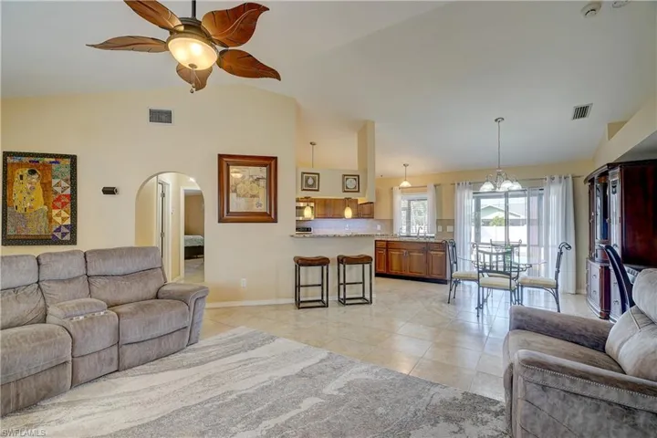 Vaulted ceilings enhance the already large space