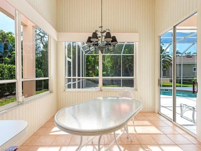 Unfurnished sunroom with a healthy amount of sunlight and a notable chandelier