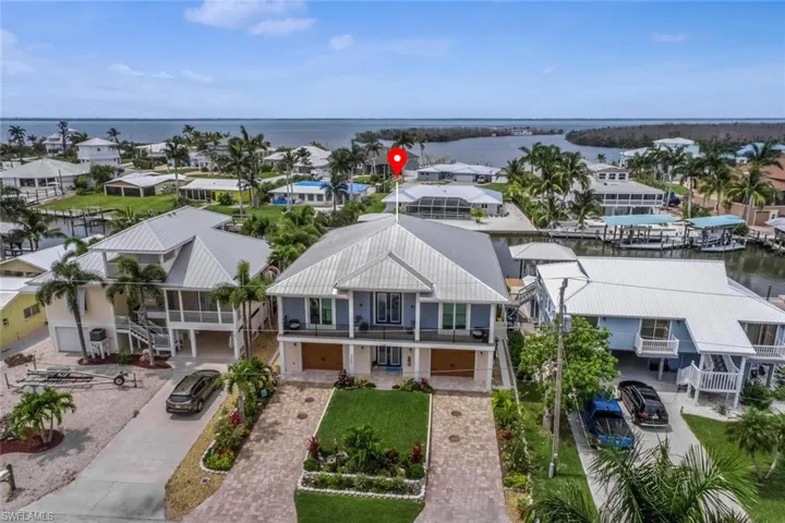 Aerial front elevation with Pine Island Sound view