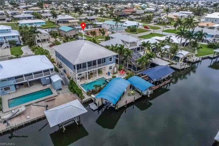 Aerial back elevation  with a canal view