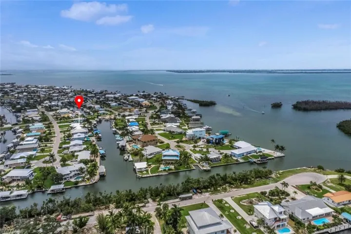 Aerial view of canal and sound leading to Gulf & Sanibel