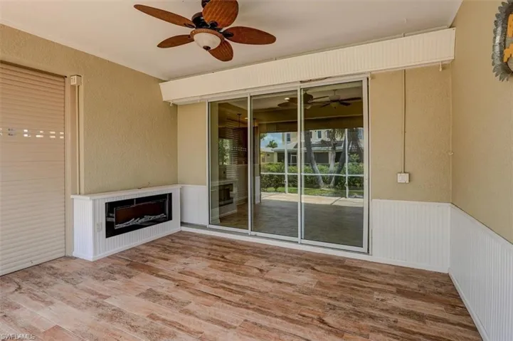 View of patio featuring ceiling fan